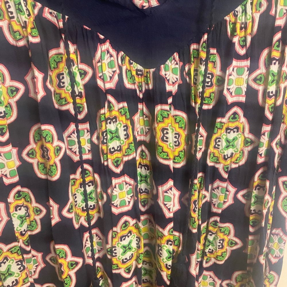 Crown & Ivy peasant shirt navy blue green tassel 3/4 length sleeves size 2x - Picture 2 of 4